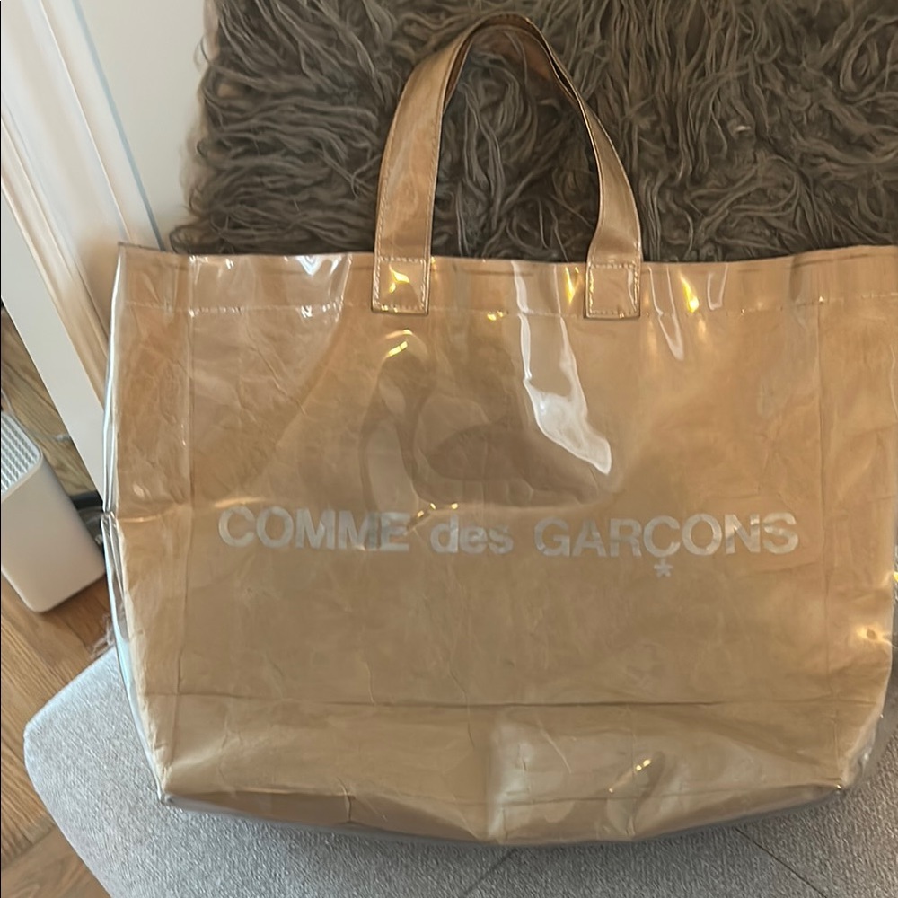 Comme des Garcons Tan Tote Bag with Transparent Design